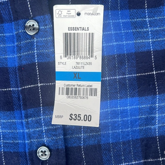 NWT John Ashford Mens Blue Flannel Long Sleeve Button Down Shirt. Size XL - Picture 9 of 9